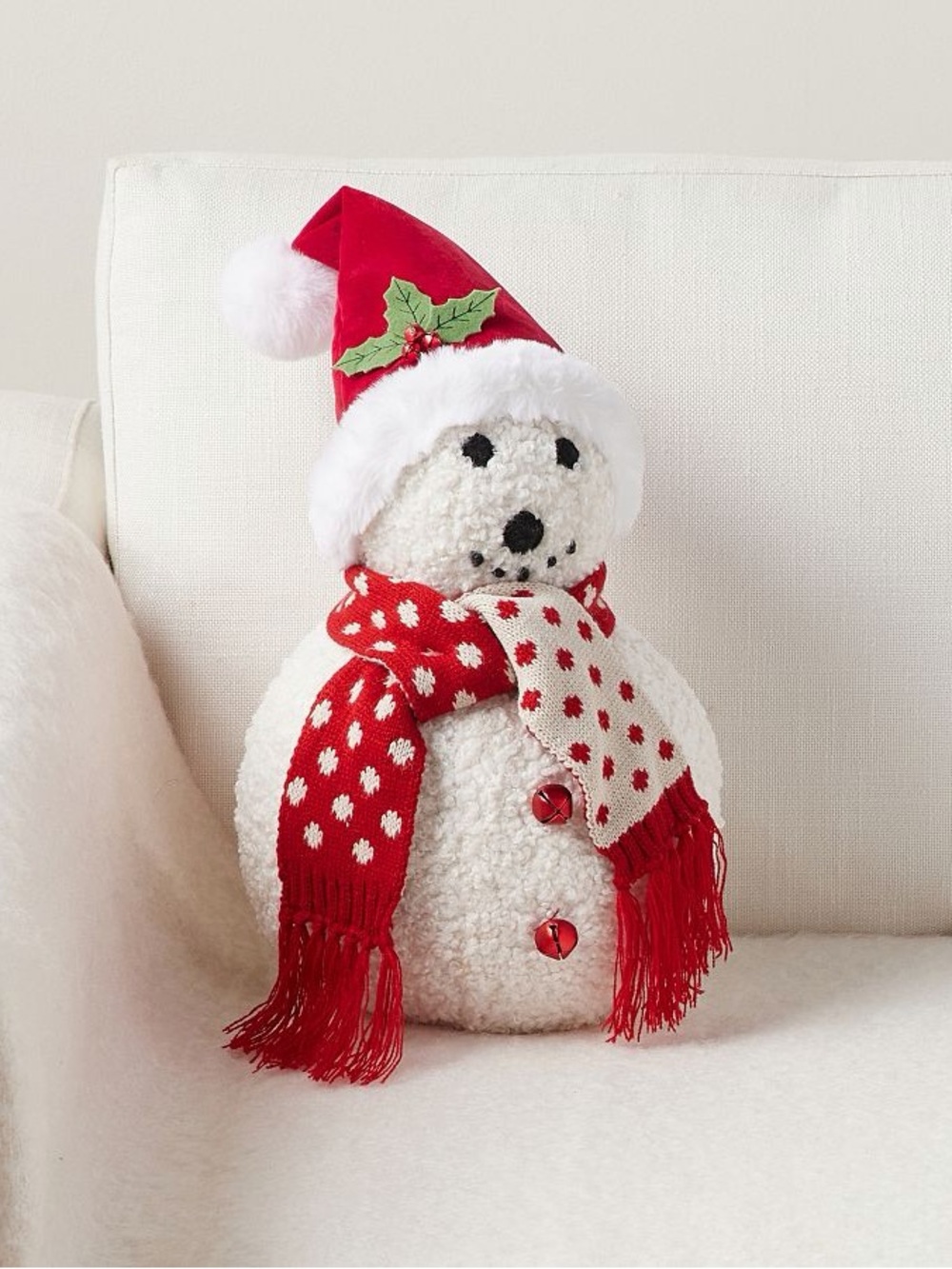 Pottery Barn Arlene The Snowman Shaped Pillow Festive Red & White